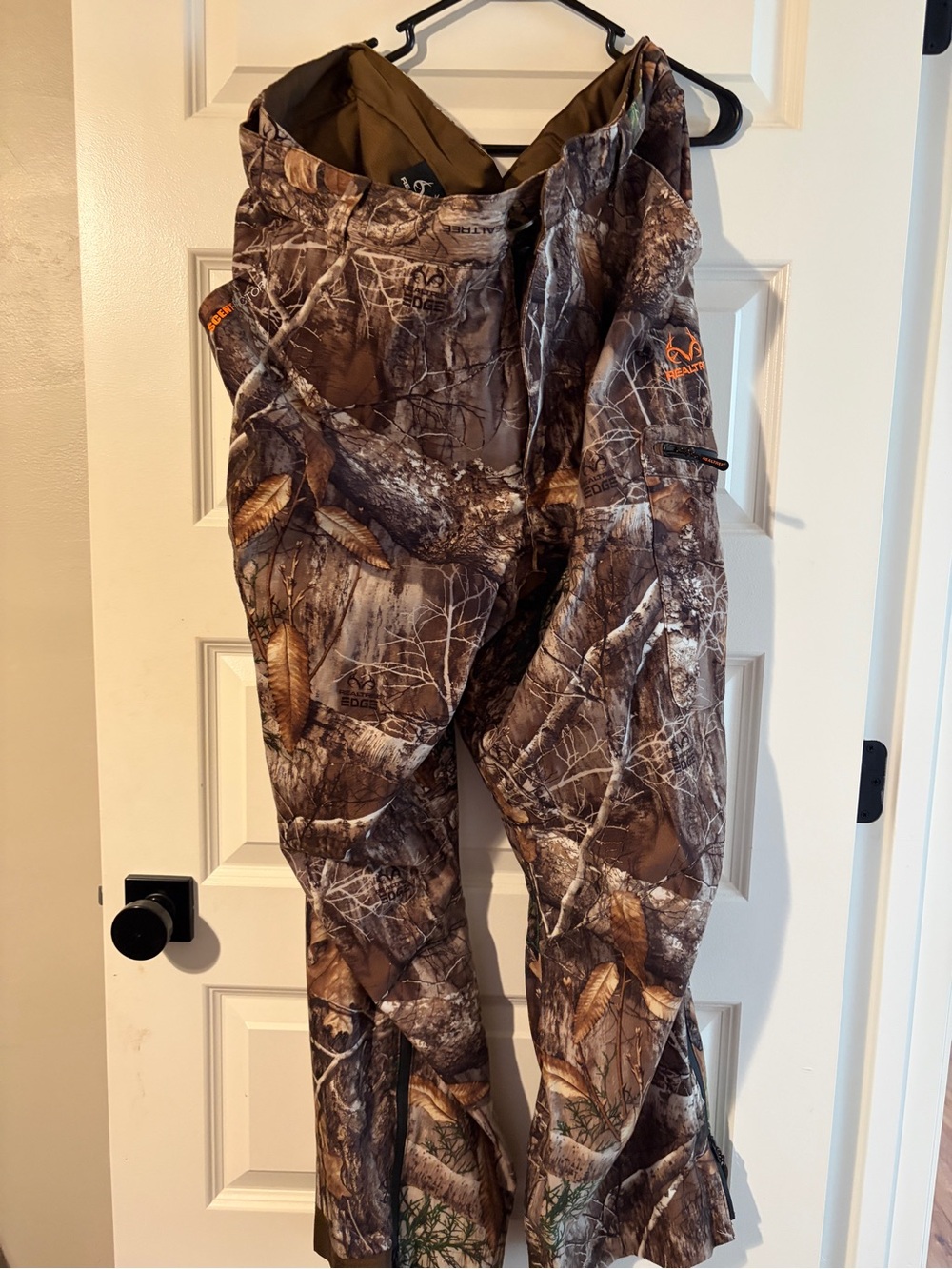 Realtree Brown Camo Cargo Hunting Pants with Orange Logo Accents